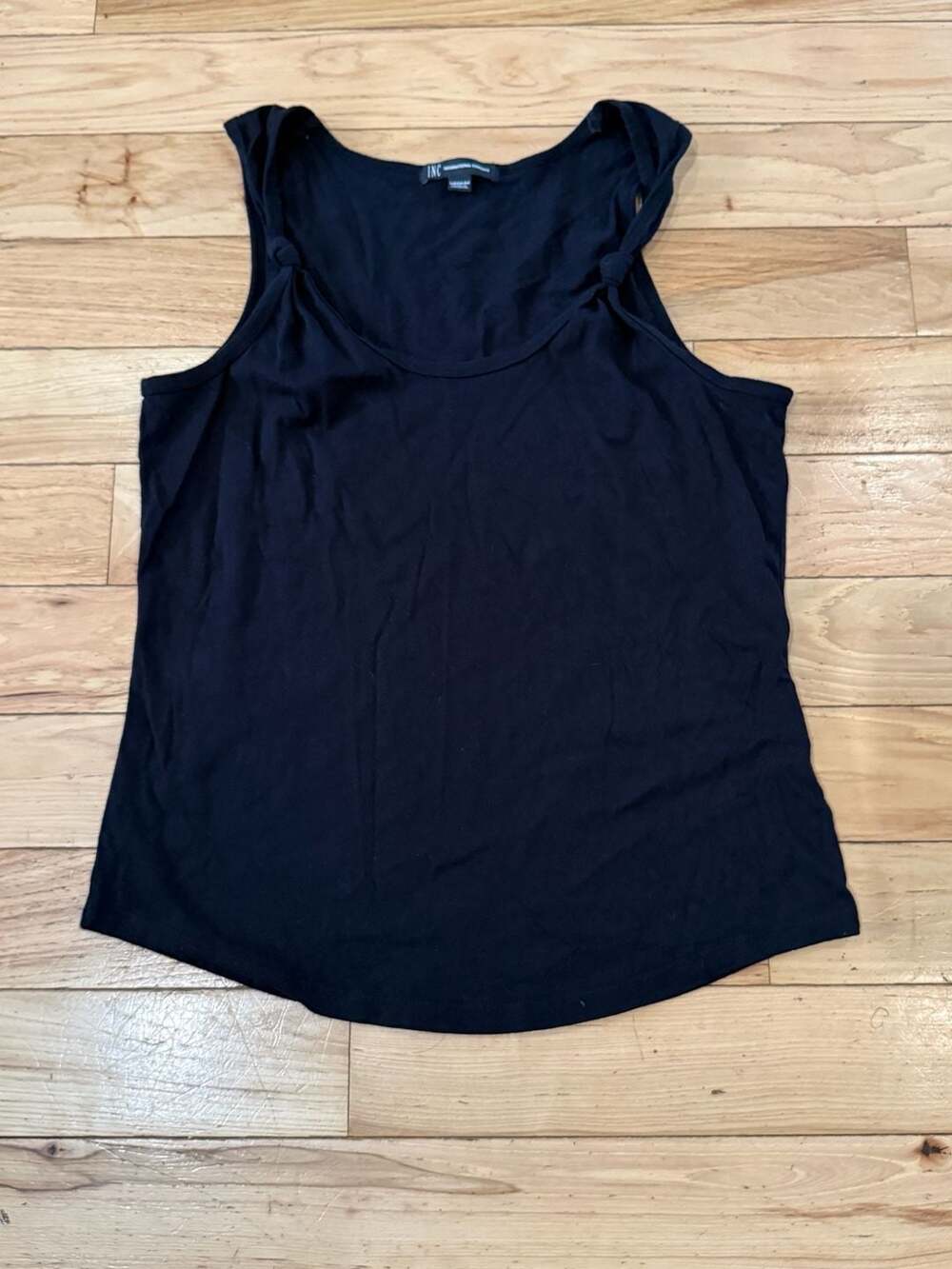 INC International Concepts Black Twisted Shoulder Strap Tank Top Medium